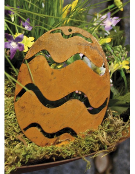 Osterei für Draußen aus Metall - Streifen - mittel 13,5 cm