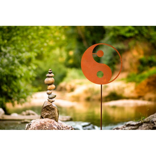 Yin Yang Gartenstecker - aus Edelrost- Ø 40 cm