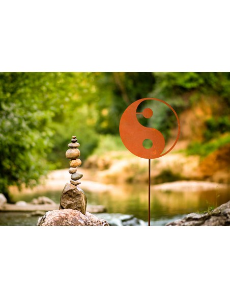 Yin Yang Gartenstecker - aus Edelrost- Ø 40 cm