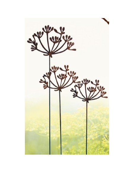 Kräuterstecker Gartenstecker Dill Blüte XL -  40 cm Ø - 1 Stk Große Dill Doldenblüte als moderner Gartenstecker Rost 

Die blü