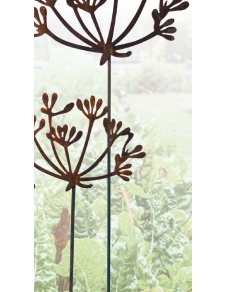 Kräuterstecker Gartenstecker Dill Blüte XL -  40 cm Ø - 1 Stk Große Dill Doldenblüte als moderner Gartenstecker Rost 

Die blü