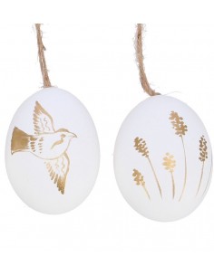 Ostereier zum Aufhängen - Natur und Bunte Deko Eier Ostereier zum Hängen - 12 Stk im Set - Weiß mit Golddekor - Echtes Hühnerei  2