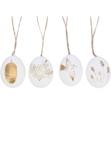 Ostereier zum Aufhängen - Natur und Bunte Deko Eier Ostereier zum Hängen - 12 Stk im Set - Weiß mit Golddekor - Echtes Hühnerei  Ostereier zum Aufhängen - Natur und Bunte Deko Eier Ostereier zum Hängen - 12 Stk im Set - Weiß mit Golddekor - Echtes Hühnerei
