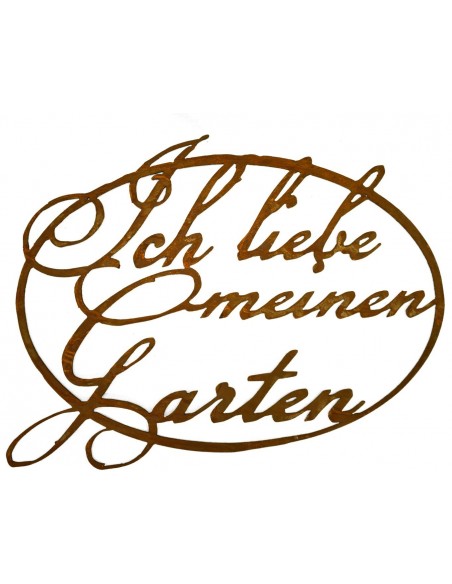 Frühlingsdeko Ich liebe meinen Garten - Schild 
Ovaler Schriftzug mit "Ich liebe meinen Garten"
Breite ca.57 cm
Höhe ca. 42 c