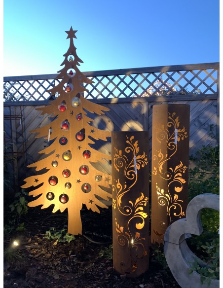 Weihnachtsbaum Metall und Edelrost Dekotanne 175 cm hoch für Christbaumkugeln - Weihnachtsbaum aus Metall 
Höhe 175 cm
Breite 