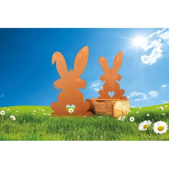 Hasen Hase mit Herz Puschel 60 cm hoch -  Große Osterhasen Figur für den Garten Der Edelrost Dekohase mit Herz Puschel ist ein w