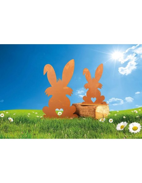 Hasen Hase mit Herz Puschel 60 cm hoch -  Große Osterhasen Figur für den Garten Der Edelrost Dekohase mit Herz Puschel ist ein w