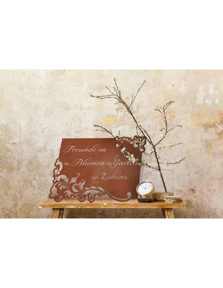 Spruchtafel - Freunde sind die Blumen im Garten des Lebens - Breite 57 cm