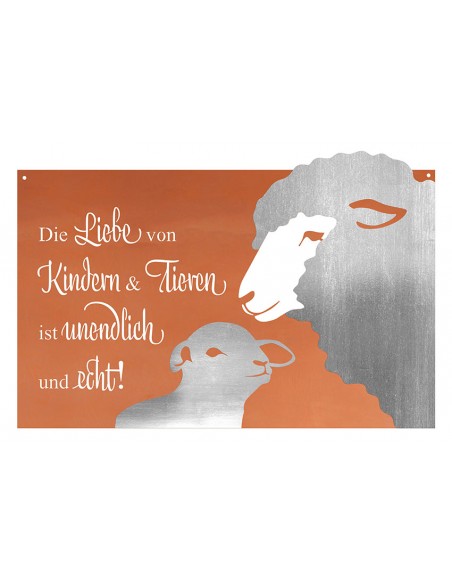 Die Liebe von Kindern & Tieren ist unendlich und echt! - Wandbild Metall- Breite 60 cm
