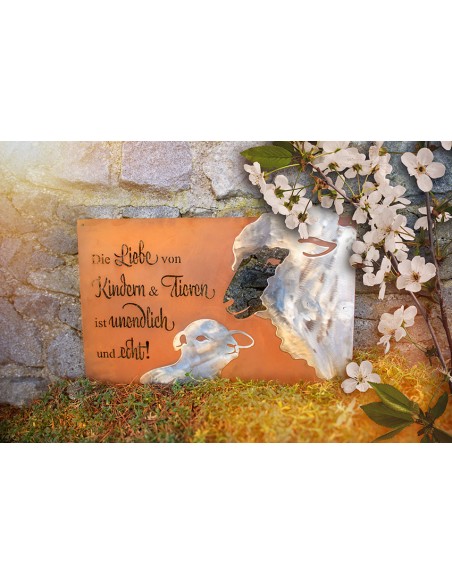 Die Liebe von Kindern & Tieren ist unendlich und echt! - Wandbild Metall- Breite 60 cm