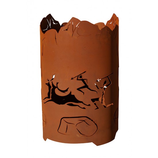 Runder Feuerkorb mit Höhlenmalereien - Höhe 66 cm