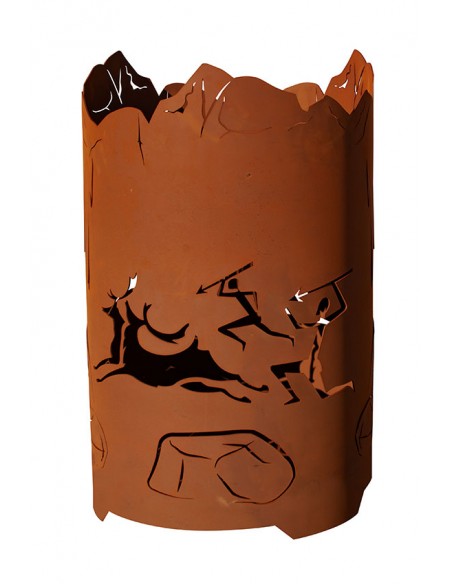 Runder Feuerkorb mit Höhlenmalereien - Höhe 66 cm