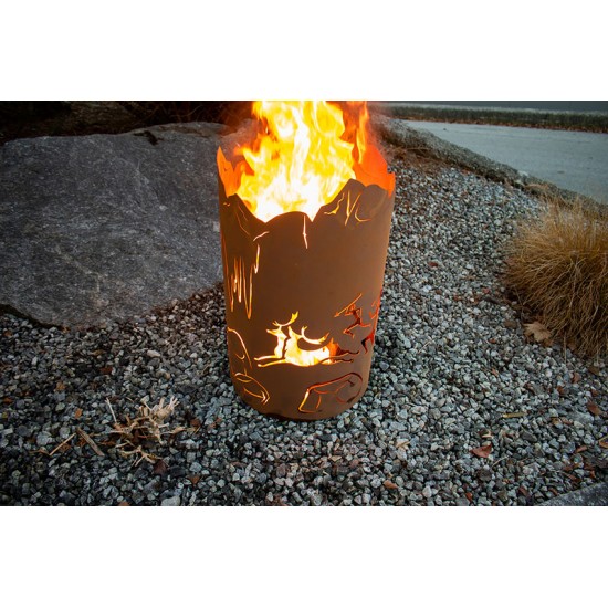 Runder Feuerkorb mit Höhlenmalereien - Höhe 66 cm