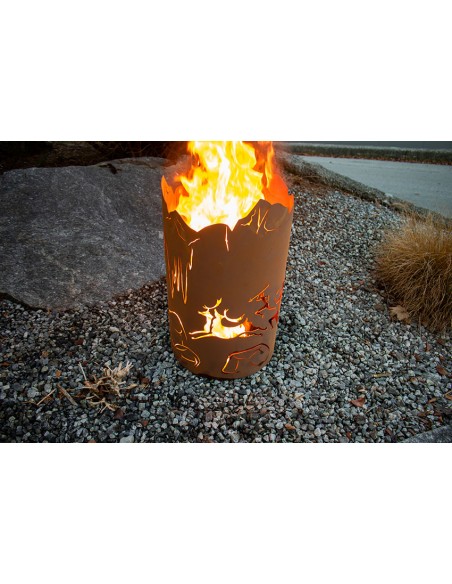 Runder Feuerkorb mit Höhlenmalereien - Höhe 66 cm