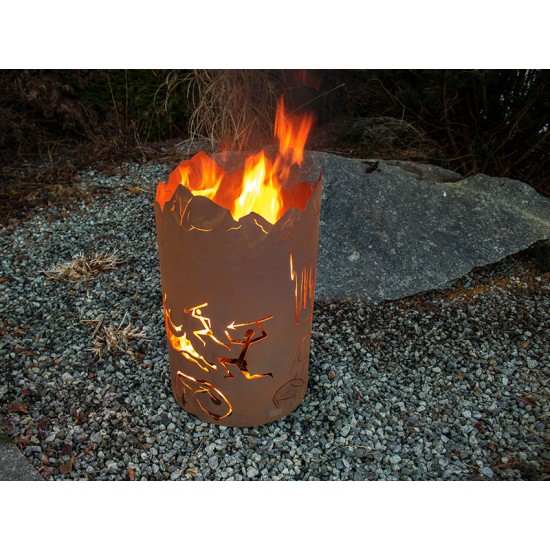 Runder Feuerkorb mit Höhlenmalereien - Höhe 66 cm
