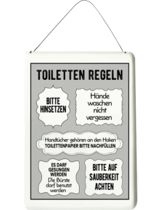 Toilettenregeln - Blechschild zum hängen - Höhe 40 cm 
Höhe 40 cm
Breite 30 cm