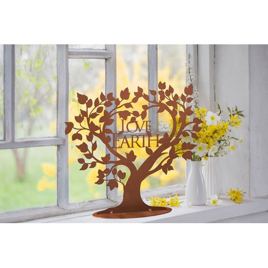 Dekobaum aus Metall mit Schriftzug - Love Earth - Höhe 42 cm
