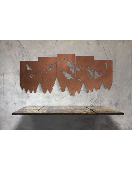 Edelrost Wandbild Quintet mit Bergmotiv - Höhe 43 cm