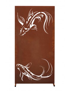 Trennwand Metall mit Fischmotiv - Sichtschutzzaun 180 cm hoch