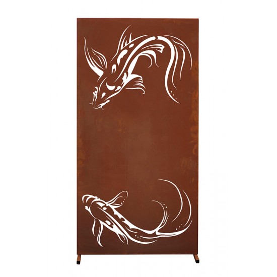 Trennwand Metall mit Fischmotiv - Sichtschutzzaun 180 cm hoch