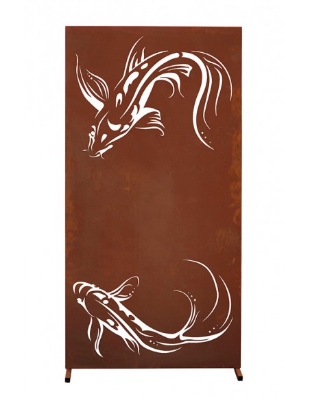 Trennwand Metall mit Fischmotiv - Sichtschutzzaun 180 cm hoch