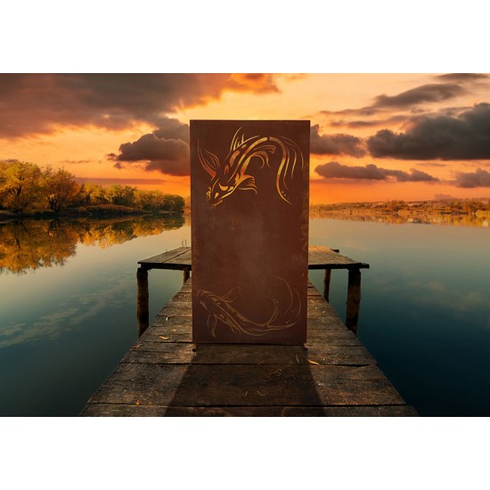 Trennwand Metall mit Fischmotiv - Sichtschutzzaun 180 cm hoch