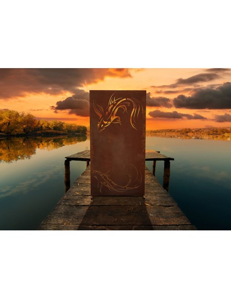 Trennwand Metall mit Fischmotiv - Sichtschutzzaun 180 cm hoch