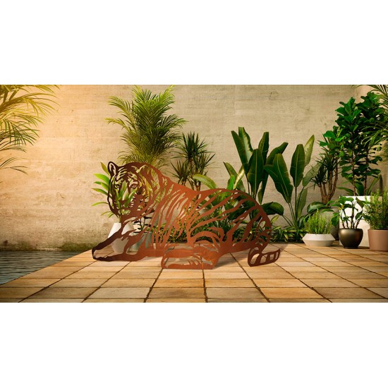 Gartenfigur Tiger - Lilly - Breite 99 cm - Metall mit Edelrost Patina
