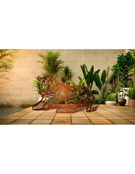 Gartenfigur Tiger - Lilly - Breite 99 cm - Metall mit Edelrost Patina