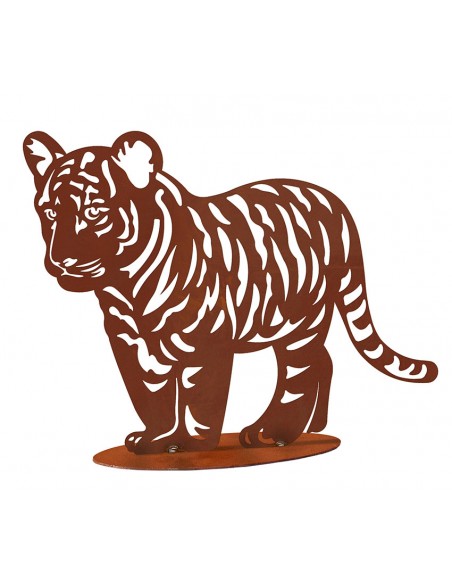 Gartenfigur Tigerjunges - Diego - Breite 42 cm - Metall mit Edelrost Patina