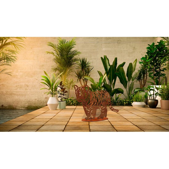 Gartenfigur Tigerjunges - Diego - Breite 42 cm - Metall mit Edelrost Patina