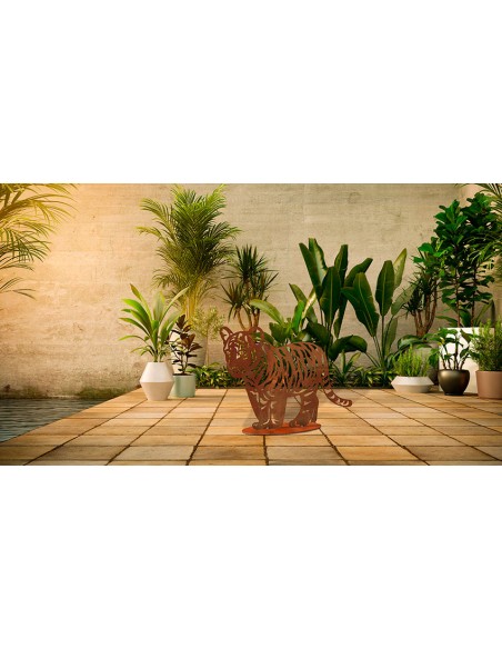Gartenfigur Tigerjunges - Diego - Breite 42 cm - Metall mit Edelrost Patina