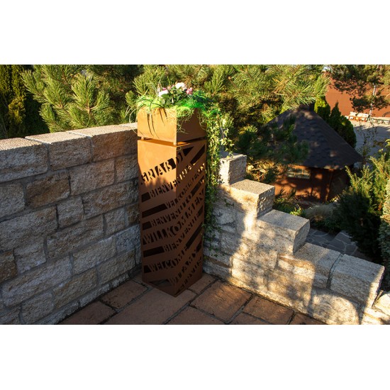 Rechteckige Rostsäule - Griaß Di, Willkommen - Höhe 100 cm