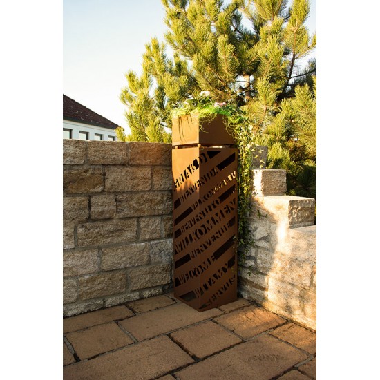 Rechteckige Rostsäule - Griaß Di, Willkommen - Höhe 100 cm