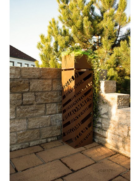 Rechteckige Rostsäule - Griaß Di, Willkommen - Höhe 100 cm