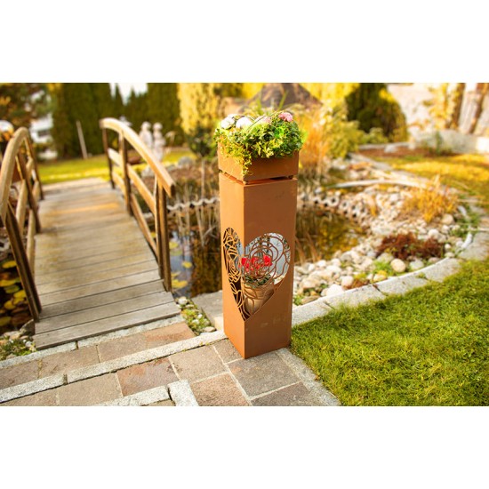 Rechteckige Rostsäule - Ranken Herz - Höhe 100 cm