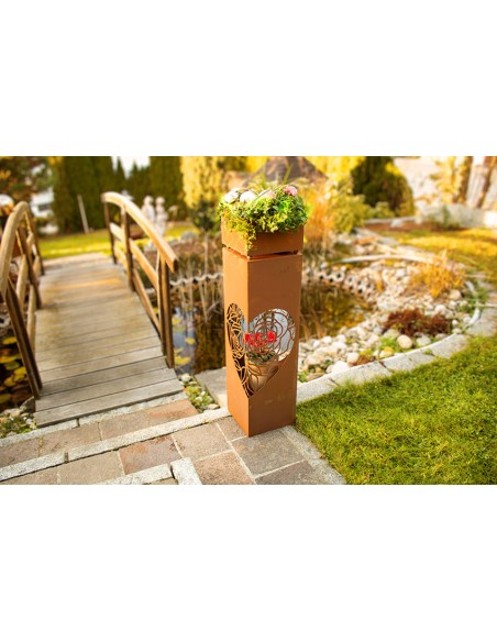 Rechteckige Rostsäule - Ranken Herz - Höhe 100 cm
