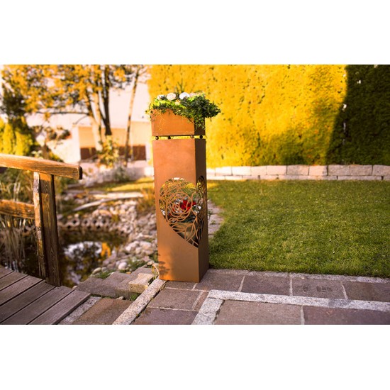 Rechteckige Rostsäule - Ranken Herz - Höhe 100 cm