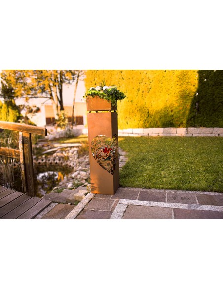 Rechteckige Rostsäule - Ranken Herz - Höhe 100 cm