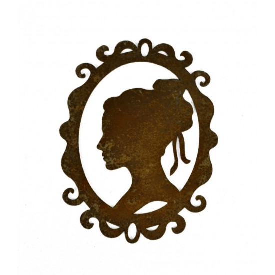 Menschen und Silhouetten 2er Set Camee im Rahmen - Büste Frau klein - 18 cm- Metall Scherenschnitt Edelrost Camee (Scherenschnit