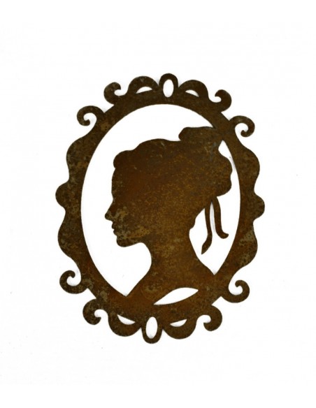 Menschen und Silhouetten 2er Set Camee im Rahmen - Büste Frau klein - 18 cm- Metall Scherenschnitt Edelrost Camee (Scherenschnit