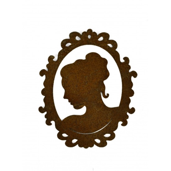 Menschen und Silhouetten 2er Set Camee im Rahmen - Büste Frau klein - 18 cm- Metall Scherenschnitt Edelrost Camee (Scherenschnit