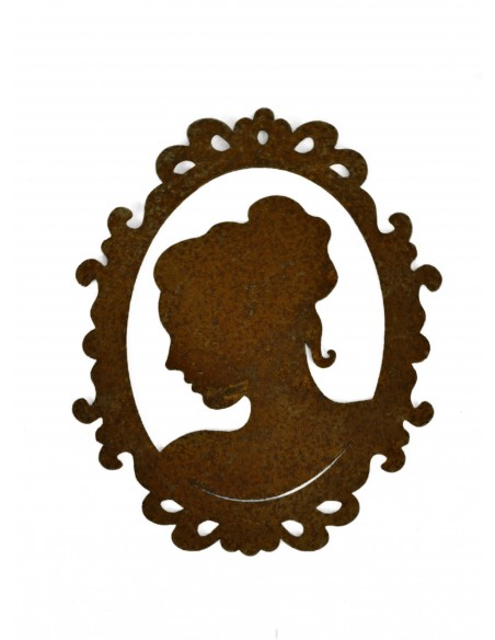 Menschen und Silhouetten 2er Set Camee im Rahmen - Büste Frau klein - 18 cm- Metall Scherenschnitt Edelrost Camee (Scherenschnit