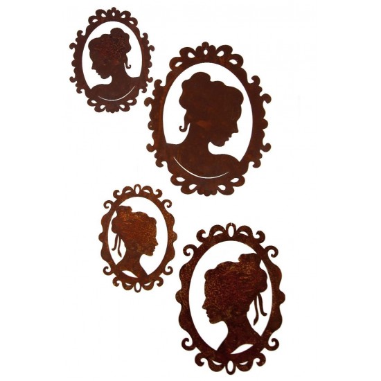 Menschen und Silhouetten Edelrost Camee nach unten blickend klein - 18 cm Edelrost Camee (Scherenschnitt) nach nostalgischer Art