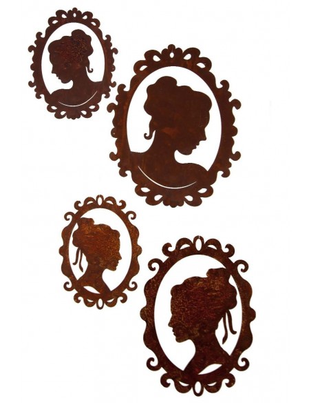 Menschen und Silhouetten Edelrost Camee nach unten blickend klein - 18 cm Edelrost Camee (Scherenschnitt) nach nostalgischer Art