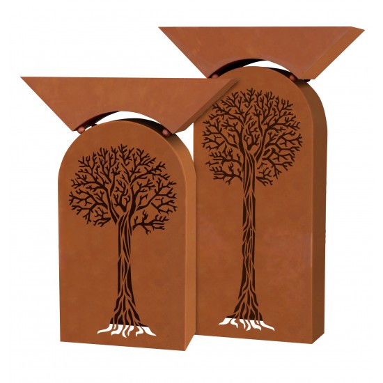 Pflanzsäulen - Säulen mit Pflanz-Schale Rostsäule Baum -groß- inkl. Pflanzschale - Höhe 105 cm Säule aus Metall mit Baummotiv, i