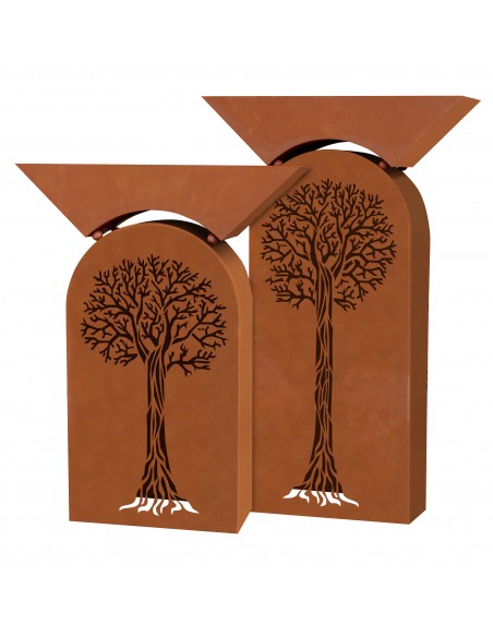 Pflanzsäulen - Säulen mit Pflanz-Schale Rostsäule Baum -groß- inkl. Pflanzschale - Höhe 105 cm Säule aus Metall mit Baummotiv, i