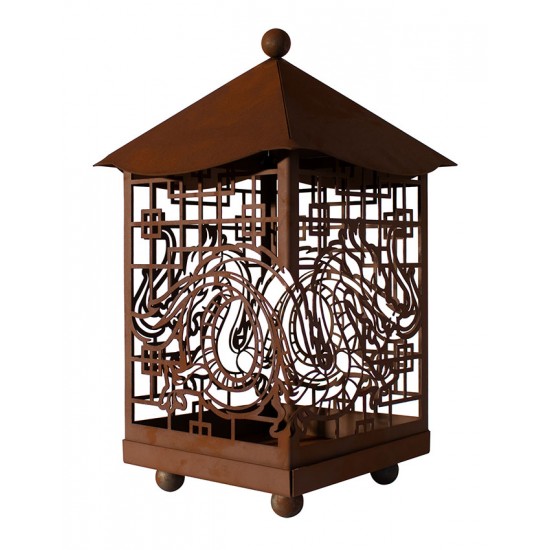 Metall Laterne - mit Asia-Motiv - Höhe 40 cm