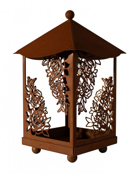 Metall Laterne - mit Rosen-Motiv - Höhe 40 cm