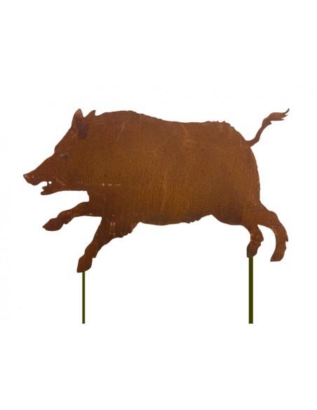 Großes laufendes Deko Wildschwein Metall für den Garten - Breite 88 cm - als Gartenstecker